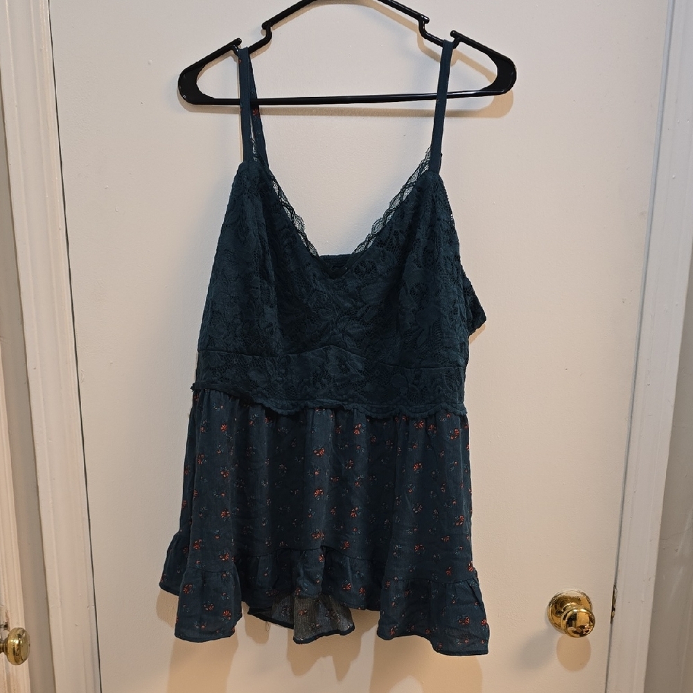 Torrid 2x Teal Floral Lace Camisole